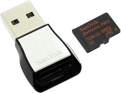 SanDisk Extreme SDSQXPJ-128G-GN6M3 microSDXC Memory Card 128Gb UHS-II U3 + USB3.0 CR