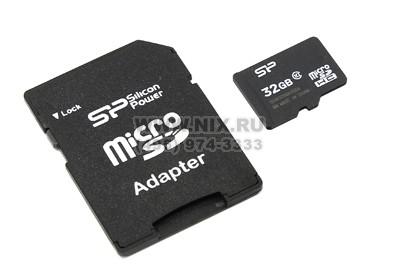 Silicon Power SP032GBSTH010V10-SP microSDHC Memory Card 32Gb Class10 + microSD--SD Adapter