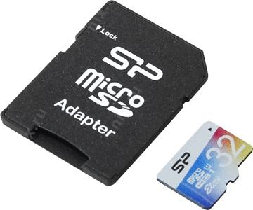 Silicon Power SP032GBSTHBU1V20SP microSDHC Memory Card 32Gb UHS-I U1 + microSD--SD Adapter