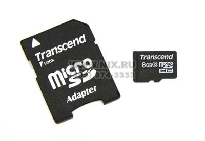 Transcend TS8GUSDHC10 microSDHC Memory Card 8Gb Class10 + microSD--SD Adapter