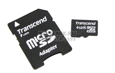 Transcend TS4GUSDHC10 microSDHC Memory Card 4Gb Class10 + microSD--SD Adapter