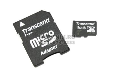 Transcend TS16GUSDHC10 microSDHC Memory Card 16Gb Class10 + microSD--SD Adapter