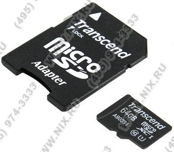 Transcend TS64GUSDU1 microSDXC 64Gb UHS-I Class10 + microSD--SD Adapter