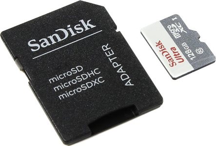 SanDisk Ultra SDSQUNB-128G-GN6TA microSDXC Memory Card 128Gb UHS-I U1 Class10 + microSD-- SD Adapter